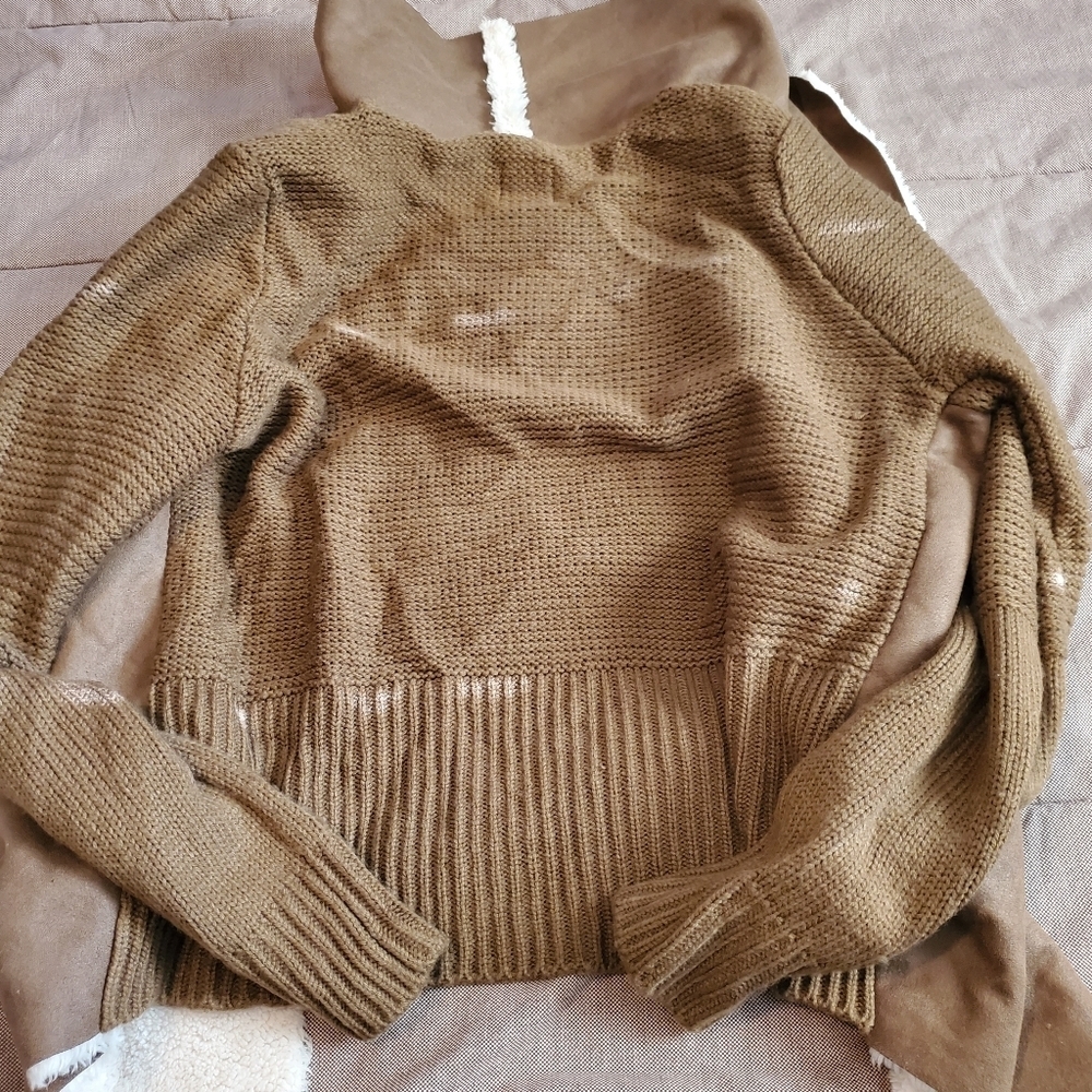 Cavalini faux suede and shearling sweater jacket coat cardigan XL western - Picture 9 of 9